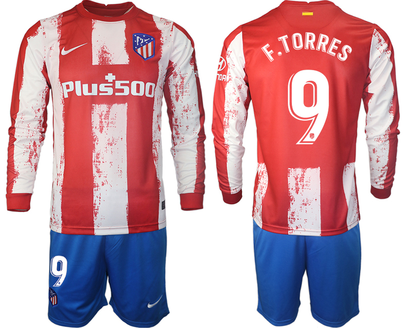 Men 2021-2022 Club Atletico Madrid home red Long Sleeve #9 Soccer Jerseys